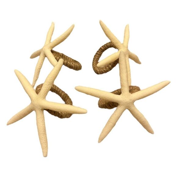 Set Of 4 White Starfish Napkin Holder Rings 2.5”x2.5” Beach Party Nautical Theme - Picture 1 of 8